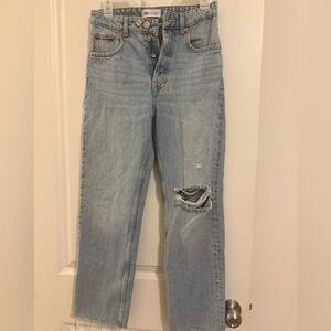 Zara Light Blue Ripped Boyfriend Jeans